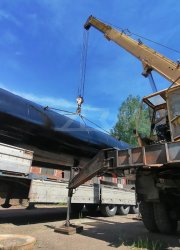 Погрузка резервуаров объёмом 55 куб.м. на платформу
